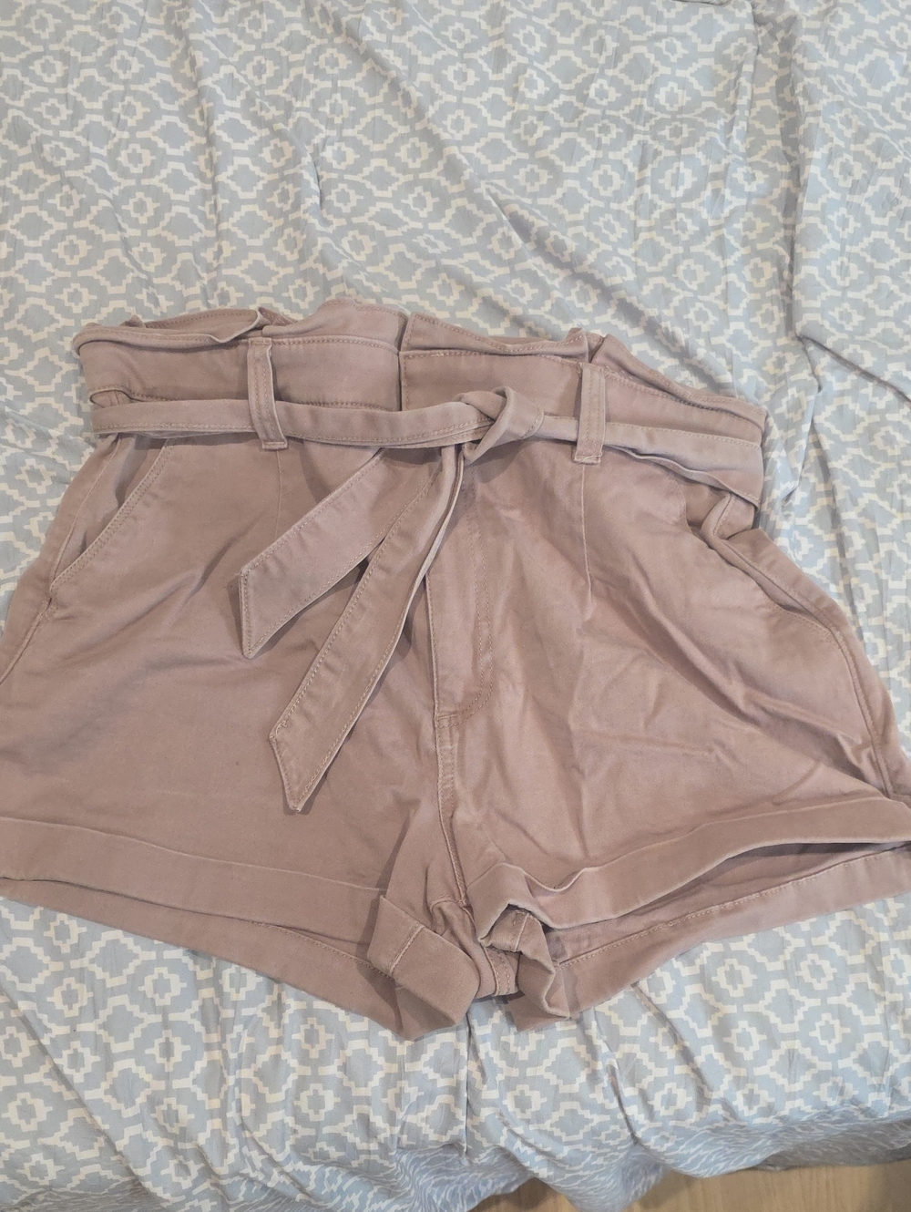 Express High-Waist Paperbag Shorts in Dusty Pink